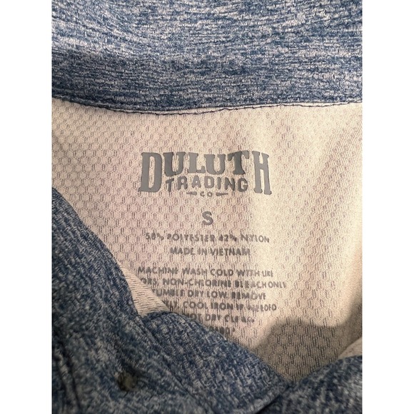 Duluth Mens Polo Shirt Front Zipper Pocket Heather Blue Lightweight Sz S Relaxed - Picture 2 of 6